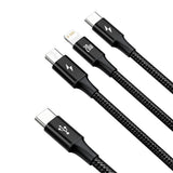 Baseus Rapid Series 3in1 USB-C - USB-C / Lightning / micro USB kabel 20W PD 1.5m - sort