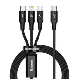 Baseus Rapid Series 3in1 USB-C - USB-C / Lightning / micro USB kabel 20W PD 1.5m - sort