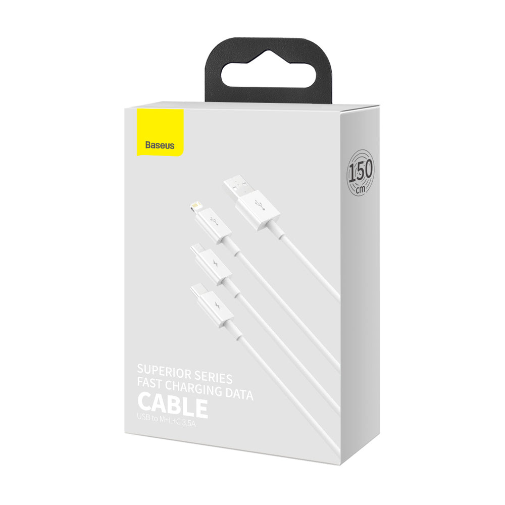 Baseus Superior Series USB-A - USB-C / Lightning / micro USB 3.5A cable 0.5m - white