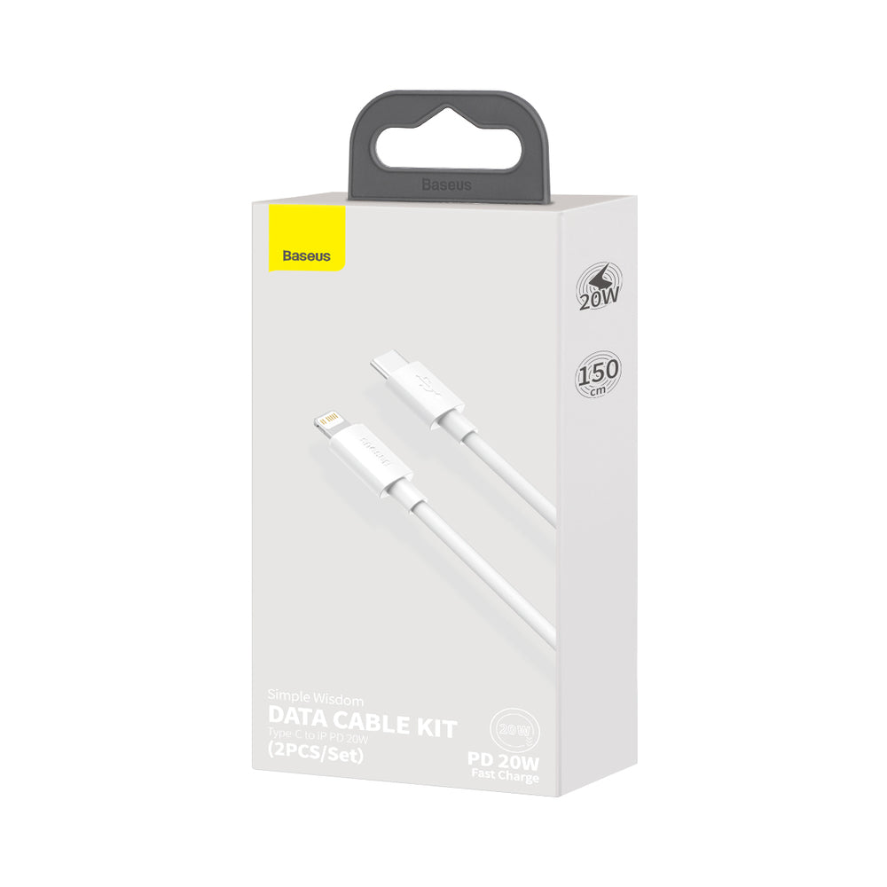Baseus Simple Wisdom Lightning / USB-C Cable 20W 1.5 m 2 pcs - White