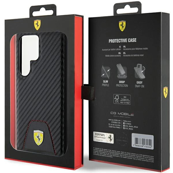 Ferrari Carbon Stitched Bottom case til Samsung Galaxy S24 Ultra - sort
