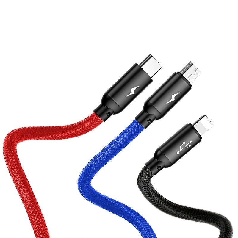 Baseus 3in1 Kabel USB-C / Lightning / Micro 3,5A 0,3m (Sort)