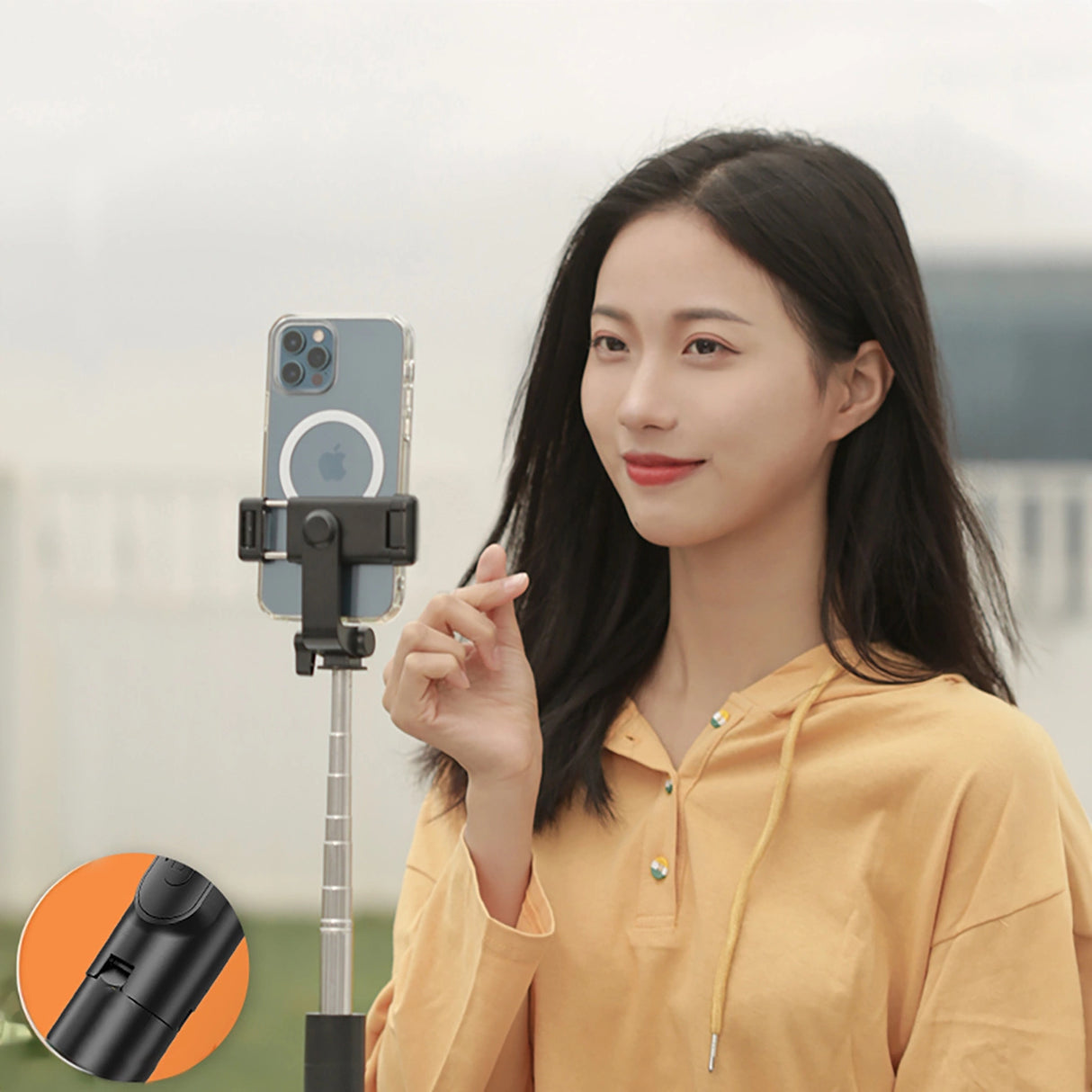 Selfie stick WHS1Y teleskopisk stativ 1m med telefonholder - sort