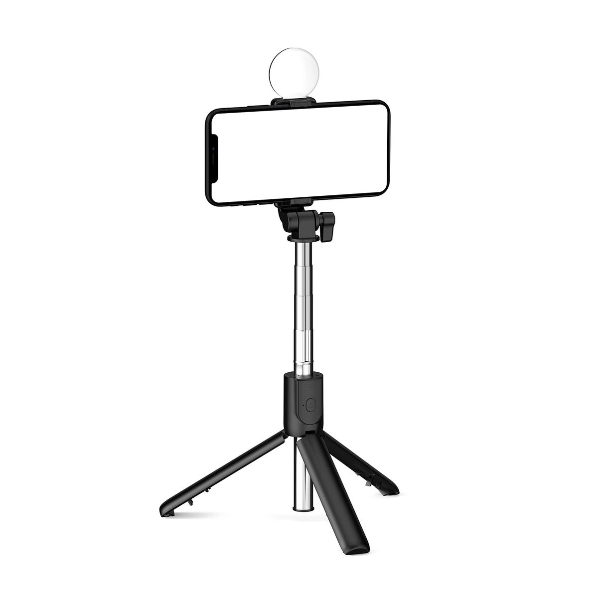 Selfie stick WH1YXS teleskopisk stativ 1m med rund lampe og telefonholder - sort