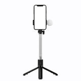 Selfie stick WH1YXS teleskopisk stativ 1m med rund lampe og telefonholder - sort