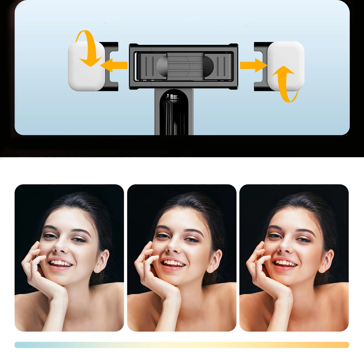 Selfie stick WC13YDS teleskopisk stativ 1,3 m med dobbelt lampe og telefonholder - sort