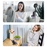 Selfie stick WC13YDS teleskopisk stativ 1,3 m med dobbelt lampe og telefonholder - sort