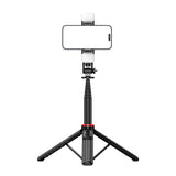 Selfie stick WC12YDS 1.3m aluminum alloy telescopic tripod with dual lamp and phone holder - black