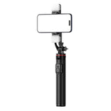 Selfie stick WC12YDS 1.3m aluminum alloy telescopic tripod with dual lamp and phone holder - black