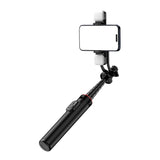 Selfie stick WC12YDS 1.3m aluminum alloy telescopic tripod with dual lamp and phone holder - black