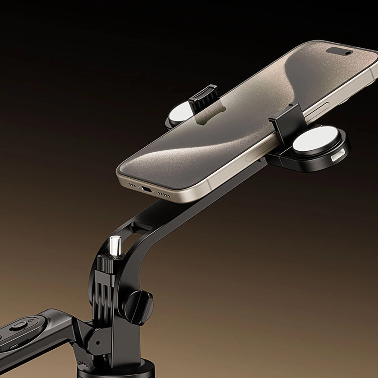 Selfie-stick WH181D-Y1S 1,75 m teleskopisk stativ af aluminiumlegering med dobbelt lampe og telefonholder - sort