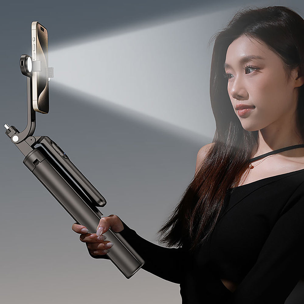 Selfie stick WH181D-Y1S 1.75m aluminum alloy telescopic tripod with dual lamp and phone holder - black