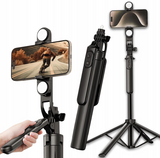 Selfie stick WH181D-Y1S 1.75m aluminum alloy telescopic tripod with dual lamp and phone holder - black
