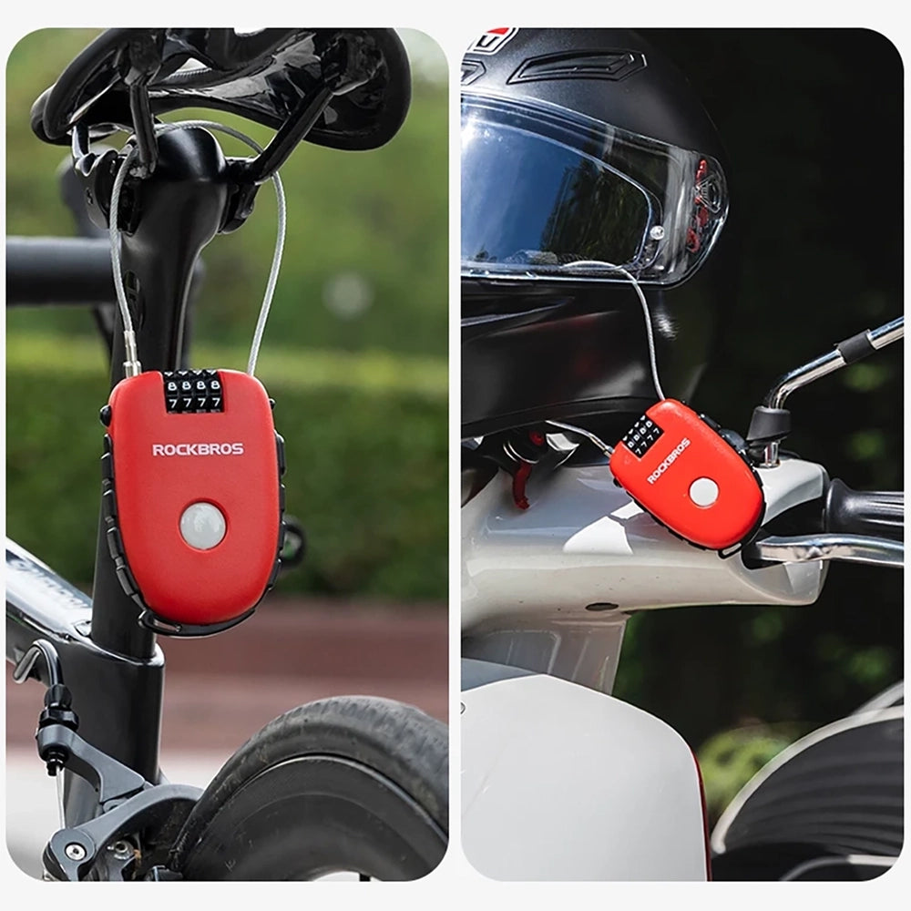 Rockbros 32420981001 bicycle lock with retractable cable - red