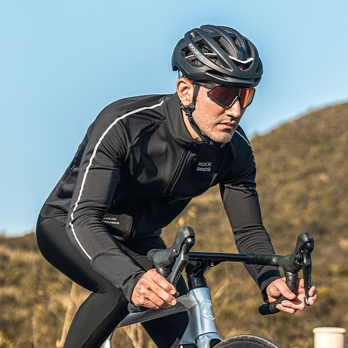 Rockbros 15400002004 langærmet cykeltrøje efterår/vinter XL - sort