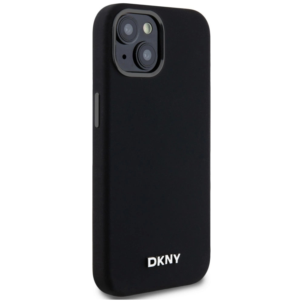 DKNY Liquid Silicone Small Metal Logo MagSafe Case for iPhone 14/15/13 - Black