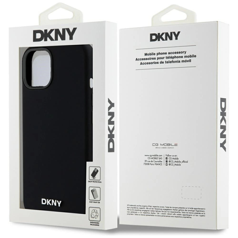 DKNY Liquid Silicone Small Metal Logo MagSafe Case for iPhone 14/15/13 - Black