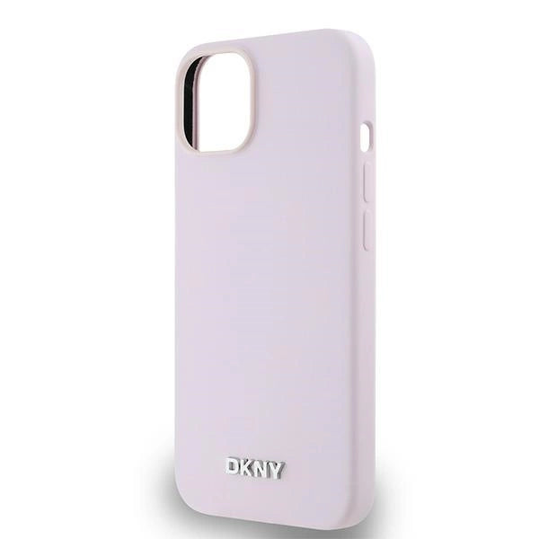 DKNY Liquid Silicone Small Metal Logo MagSafe Case for iPhone 14/15/13 - Pink