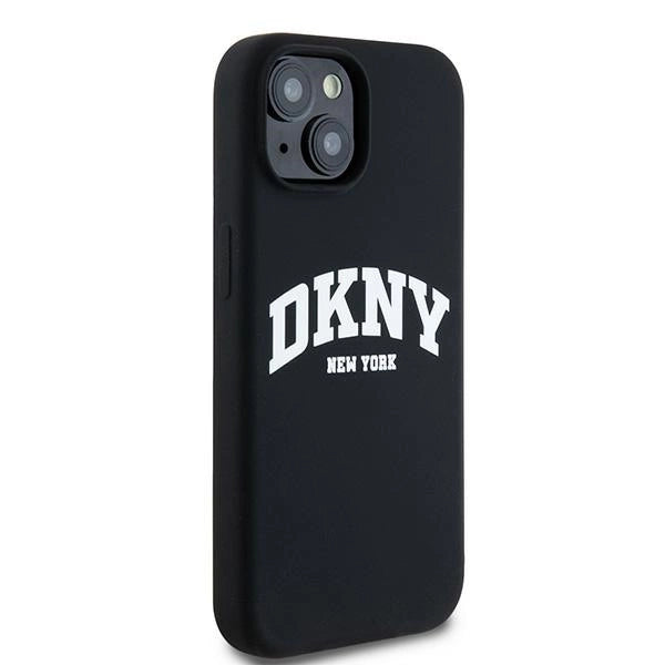 DKNY Liquid Silicone White Printed Logo MagSafe Case for iPhone 14 / 15 / 13 - Black
