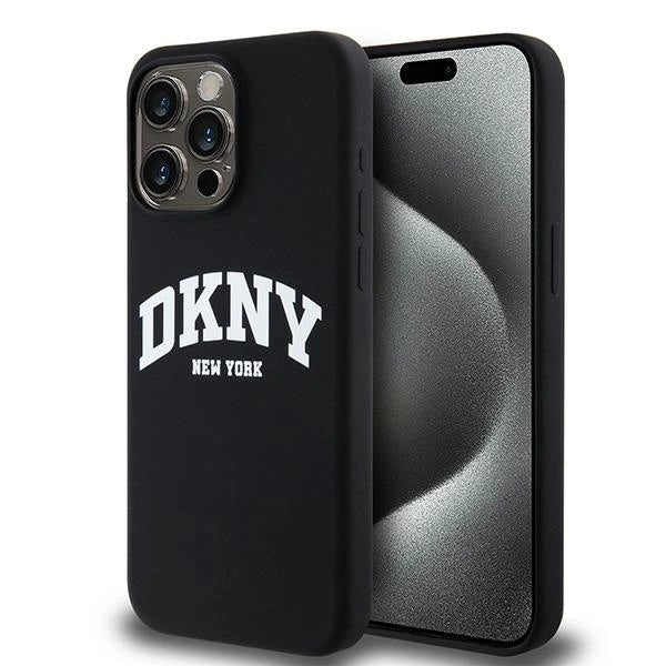 DKNY Liquid Silicone White Printed Logo MagSafe iPhone 14 Pro Max Case - Black