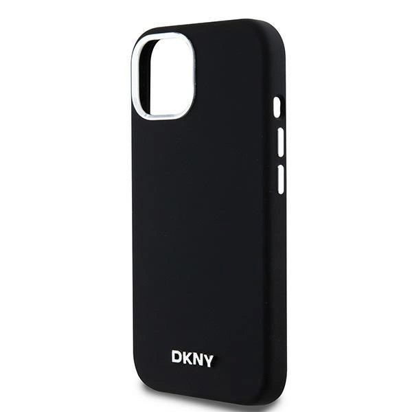 DKNY Liquid Silicone Small Metal Logo MagSafe Case for iPhone 15 Plus / 14 Plus - Black