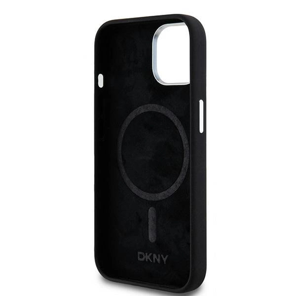 DKNY Liquid Silicone Small Metal Logo MagSafe Case for iPhone 15 Plus / 14 Plus - Black