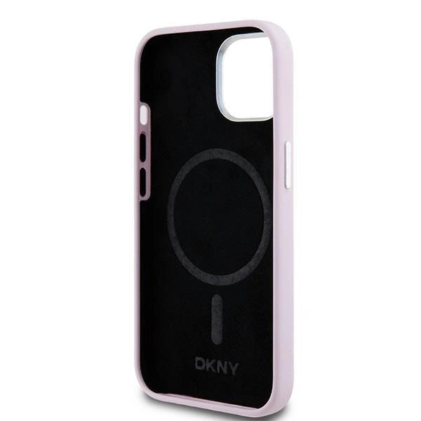 DKNY Liquid Silicone Small Metal Logo MagSafe Case for iPhone 15 Plus / 14 Plus - Pink