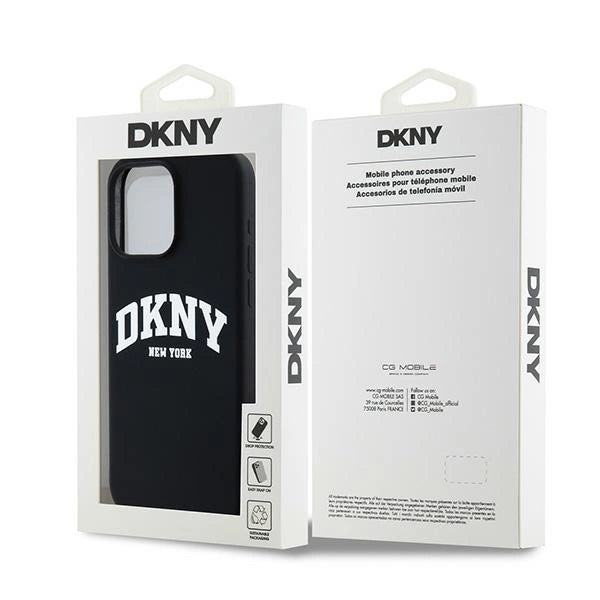 DKNY Liquid Silicone White Printed Logo MagSafe case for iPhone 15 Pro Max - black