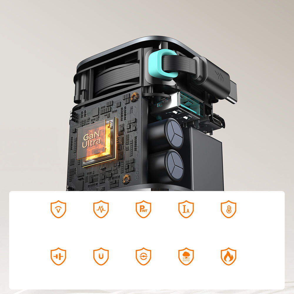 Joyroom JR-TCL02 65W USB-A USB-C GaN oplader med indbygget USB-C kabel - sort