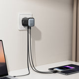 Joyroom JR-TCL02 65W USB-A USB-C GaN oplader med indbygget USB-C kabel - sort