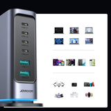 Joyroom JR-TCM02 Multiport GaN Charger 65W EU 4x USB-C 2x USB-A - Dark Gray