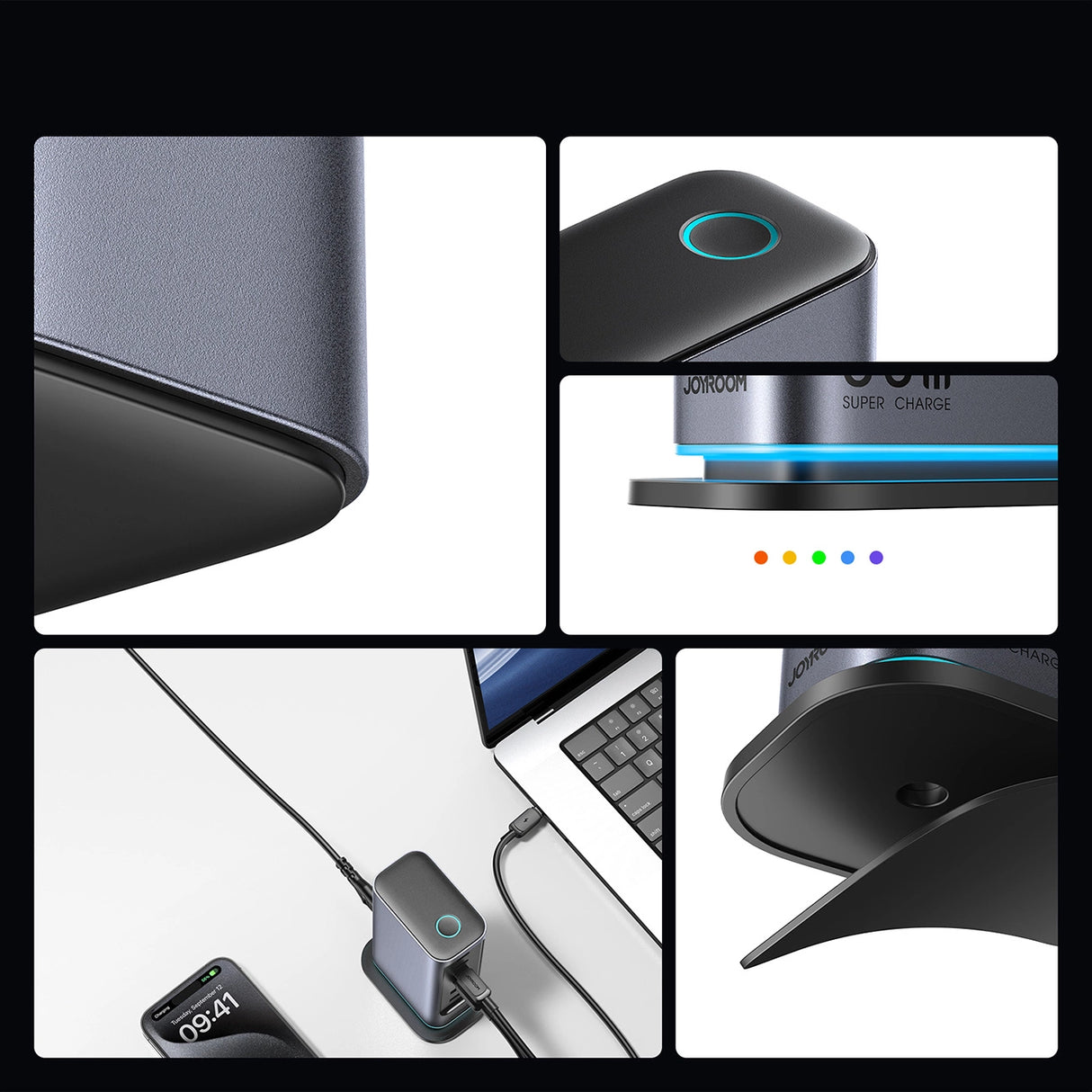 Joyroom JR-TCM02 multi-port GaN oplader 65W EU 4x USB-C 2x USB-A - mørkgrå