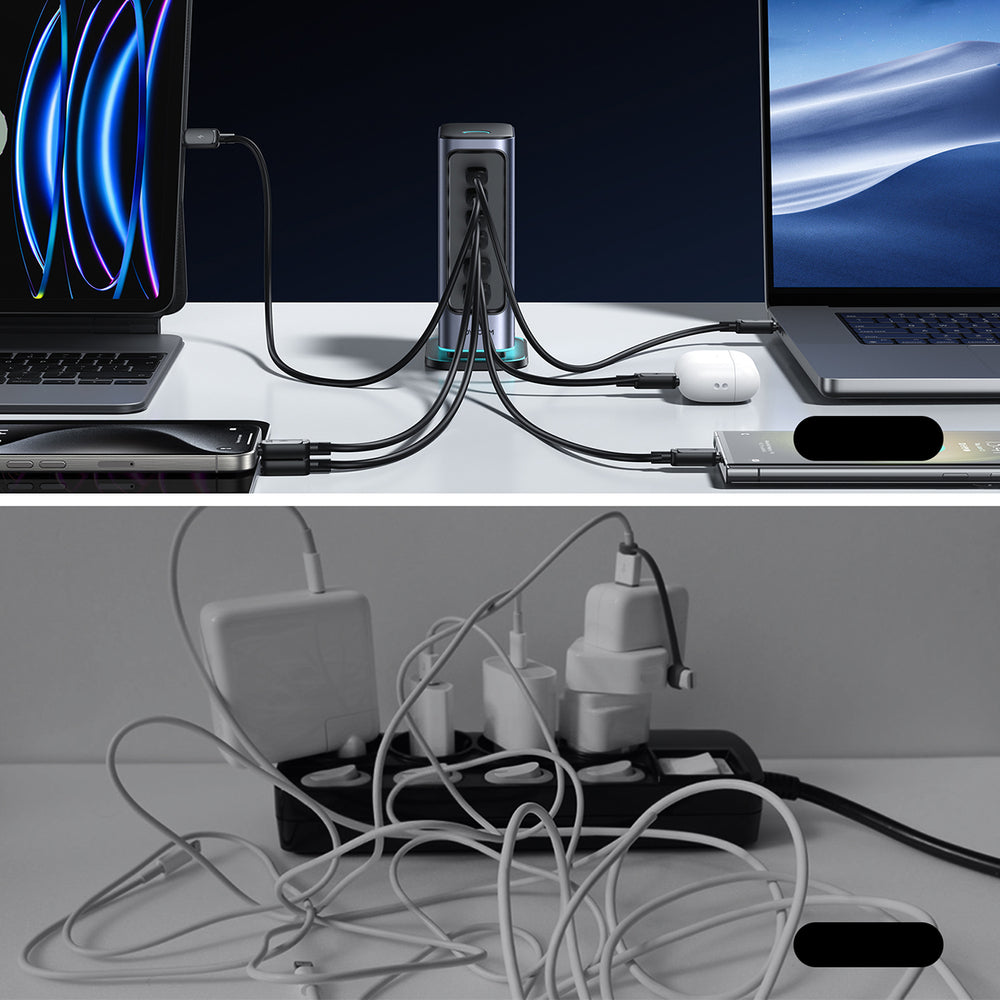 Joyroom JR-TCM02 Multiport GaN Charger 65W EU 4x USB-C 2x USB-A - Dark Gray