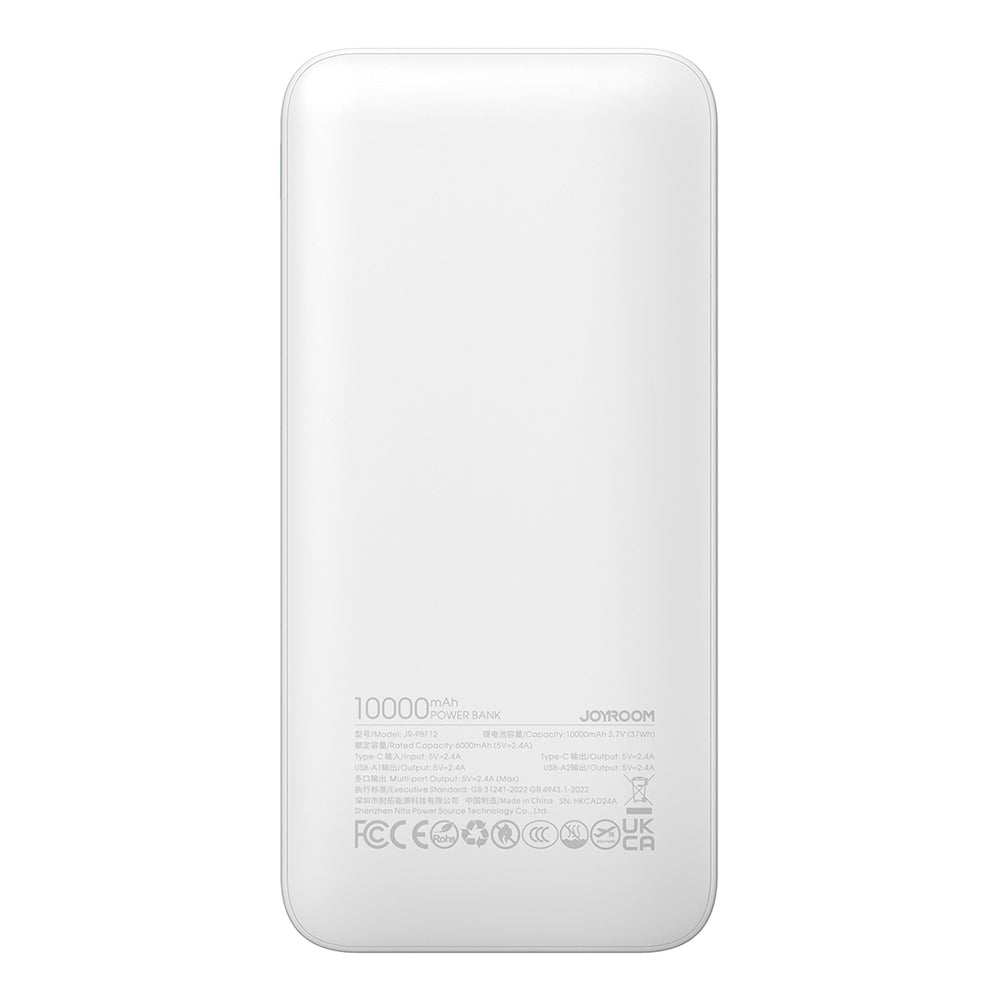 Powerbank Joyroom JR-PBF12 10000mAh 2.4A 2x USB-A 1x USB-C - hvid