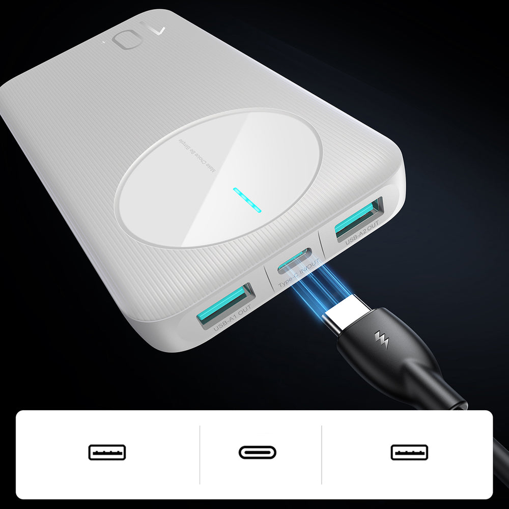 Powerbank Joyroom JR-PBF12 10000mAh 2.4A 2x USB-A 1x USB-C - hvid