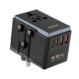 Dudao A65Pro 65W EU / US / JP / AUS / UK rejseadapter 2x USB-C 2x USB-A - sort