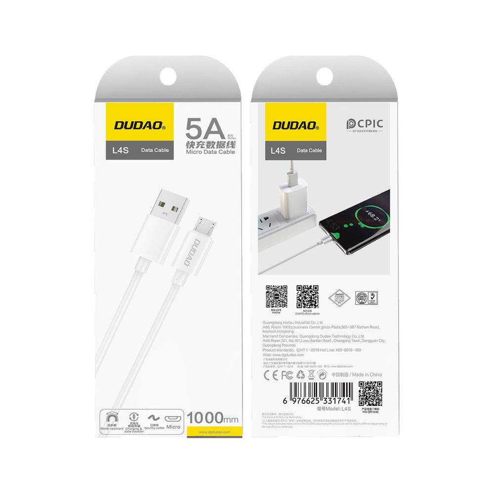 Dudao L4SM USB-A / micro USB-kabel 2A 1m - hvid