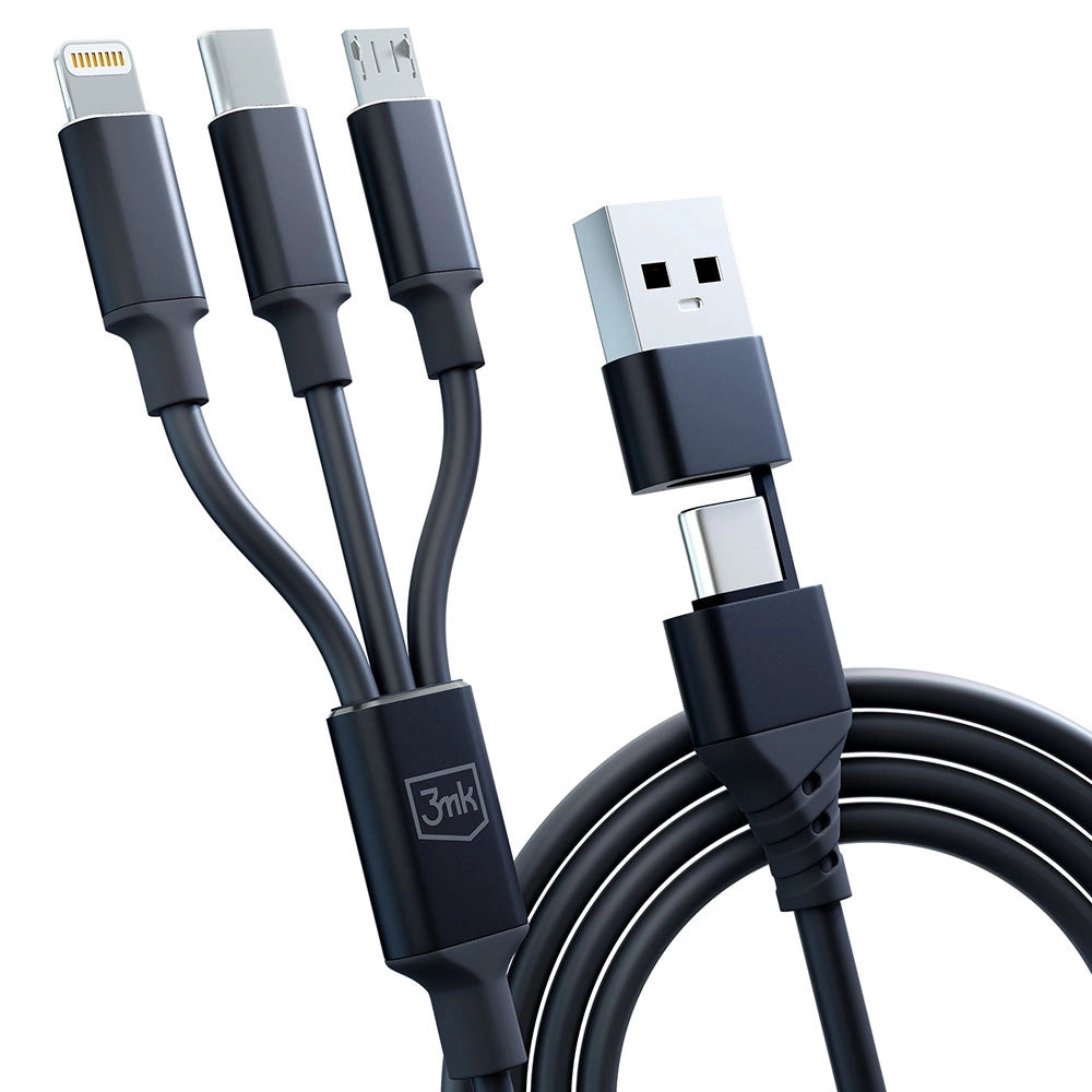 3mk Hyper Cable 3in1 USB-A - USB-C / USB-C - micro USB - Lightning 1,5m - sort