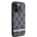 DKNY Leather Checkered Mono Pattern & Printed Stripes iPhone 14 Pro Case - Black