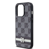 DKNY Leather Checkered Mono Pattern & Printed Stripes iPhone 14 Pro Case - Black