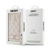 DKNY Leather Checkered Mono Pattern & Printed Stripes case for iPhone 14 Pro - pink
