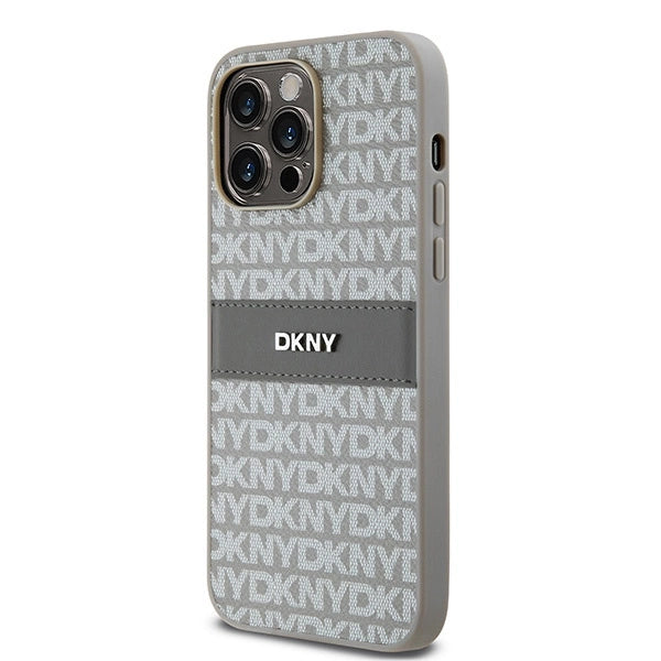 DKNY Leather Mono Stripe & Metal Logo case for iPhone 14 Pro - beige