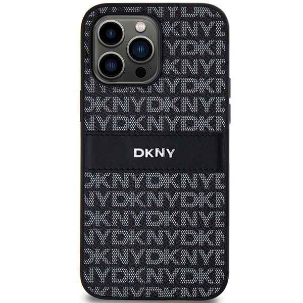 DKNY Leather Mono Stripe & Metal Logo case for iPhone 14 Pro - black