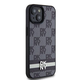 DKNY Leather Checkered Mono Pattern & Printed Stripes Case for iPhone 15/14/13 - Black