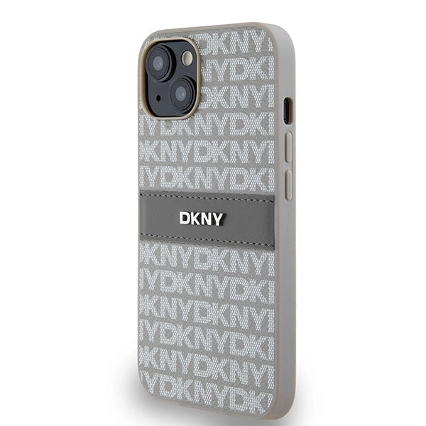 DKNY Leather Mono Stripe & Metal Logo case for iPhone 15 / 14 / 13 - beige