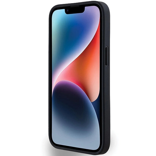 DKNY Leather Mono Stripe & Metal Logo Case for iPhone 15/14/13 - Black