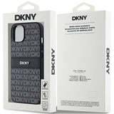 DKNY Leather Mono Stripe & Metal Logo Case for iPhone 15/14/13 - Black