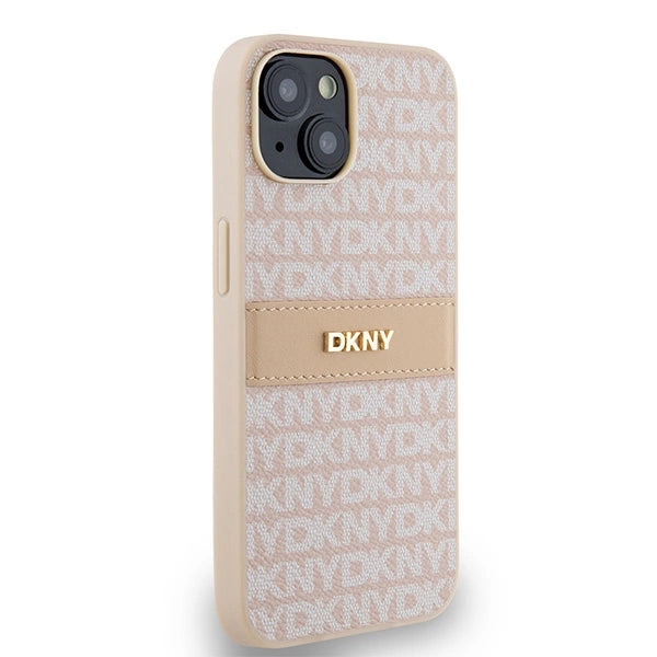 DKNY Leather Mono Stripe & Metal Logo case for iPhone 15 / 14 / 13 - pink