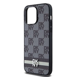 DKNY Leather Checkered Mono Pattern & Printed Stripes Case for iPhone 14 Pro Max - Black