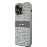 DKNY Leather Mono Stripe & Metal Logo case for iPhone 14 Pro Max - beige